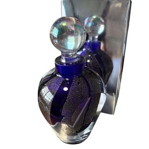 Silvestri Cobalt Blue perfume bottle gold leaf art glass iridescent stopper